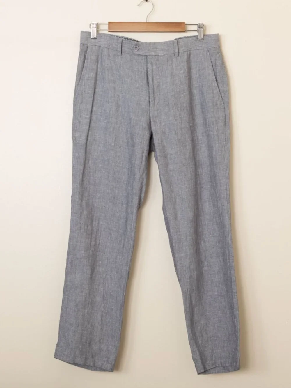 Men's Bar III Slim Fit Gray 100% Linen 2-Piece Suit Size 40R Floral Lining